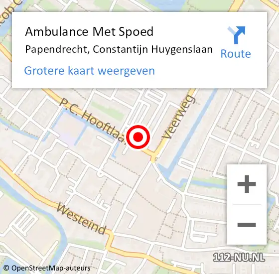 Locatie op kaart van de 112 melding: Ambulance Met Spoed Naar Papendrecht, Constantijn Huygenslaan op 1 april 2024 05:58
