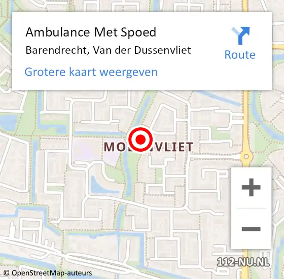 Locatie op kaart van de 112 melding: Ambulance Met Spoed Naar Barendrecht, Van der Dussenvliet op 1 april 2024 06:32