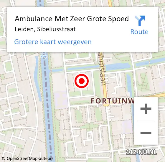 Locatie op kaart van de 112 melding: Ambulance Met Zeer Grote Spoed Naar Leiden, Sibeliusstraat op 1 april 2024 06:45