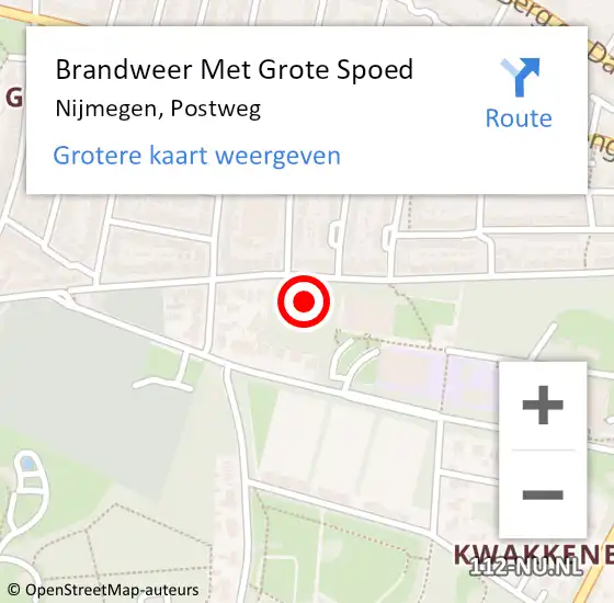 Locatie op kaart van de 112 melding: Brandweer Met Grote Spoed Naar Nijmegen, Postweg op 1 april 2024 07:30