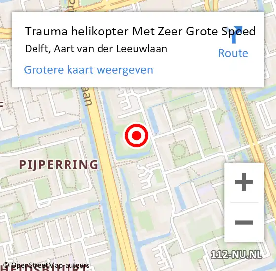 Locatie op kaart van de 112 melding: Trauma helikopter Met Zeer Grote Spoed Naar Delft, Aart van der Leeuwlaan op 1 april 2024 08:19
