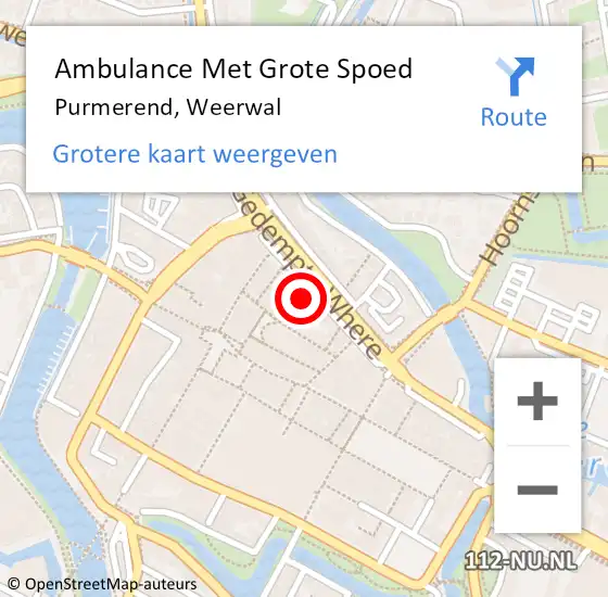 Locatie op kaart van de 112 melding: Ambulance Met Grote Spoed Naar Purmerend, Weerwal op 1 april 2024 08:27