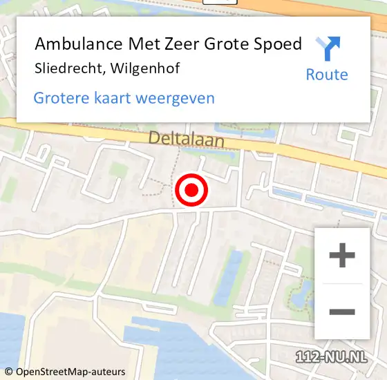 Locatie op kaart van de 112 melding: Ambulance Met Zeer Grote Spoed Naar Sliedrecht, Wilgenhof op 1 april 2024 08:51