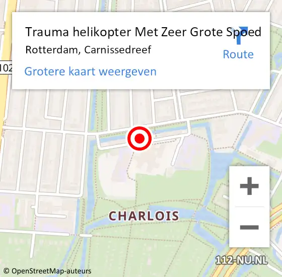 Locatie op kaart van de 112 melding: Trauma helikopter Met Zeer Grote Spoed Naar Rotterdam, Carnissedreef op 1 april 2024 08:54