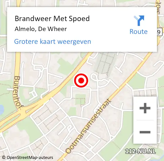 Locatie op kaart van de 112 melding: Brandweer Met Spoed Naar Almelo, De Wheer op 1 april 2024 08:59