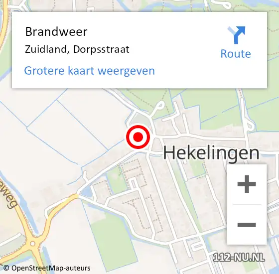 Locatie op kaart van de 112 melding: Brandweer Zuidland, Dorpsstraat op 1 april 2024 09:04