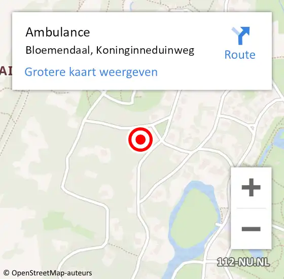 Locatie op kaart van de 112 melding: Ambulance Bloemendaal, Koninginneduinweg op 1 april 2024 09:30