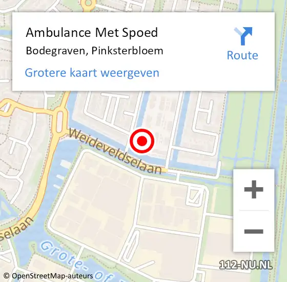 Locatie op kaart van de 112 melding: Ambulance Met Spoed Naar Bodegraven, Pinksterbloem op 1 april 2024 09:33