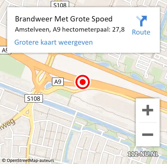 Locatie op kaart van de 112 melding: Brandweer Met Grote Spoed Naar Amstelveen, A9 hectometerpaal: 27,8 op 1 april 2024 10:26