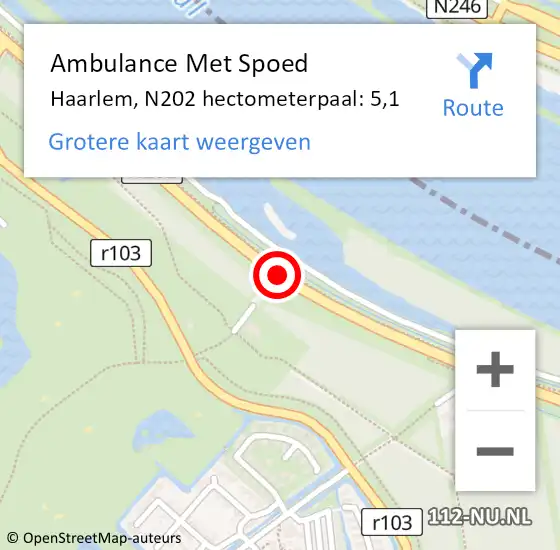 Locatie op kaart van de 112 melding: Ambulance Met Spoed Naar Haarlem, N202 hectometerpaal: 5,1 op 1 april 2024 10:47