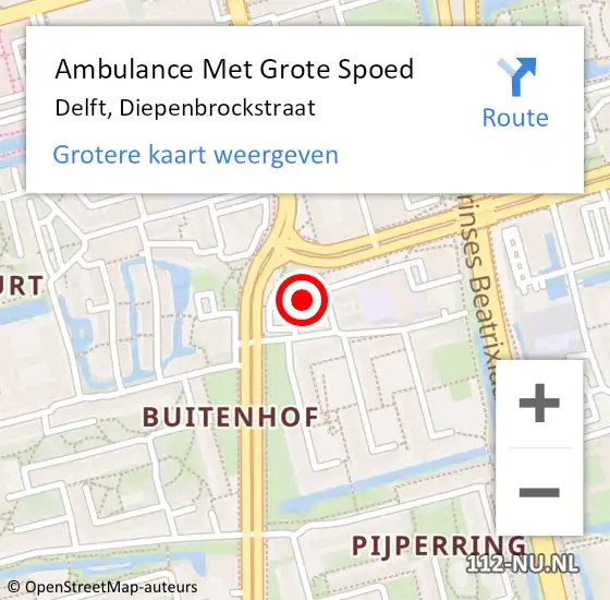Locatie op kaart van de 112 melding: Ambulance Met Grote Spoed Naar Delft, Diepenbrockstraat op 1 april 2024 10:50