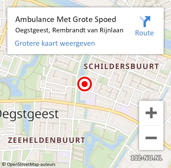 Locatie op kaart van de 112 melding: Ambulance Met Grote Spoed Naar Oegstgeest, Rembrandt van Rijnlaan op 1 april 2024 11:10