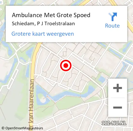 Locatie op kaart van de 112 melding: Ambulance Met Grote Spoed Naar Schiedam, P J Troelstralaan op 1 oktober 2014 00:07