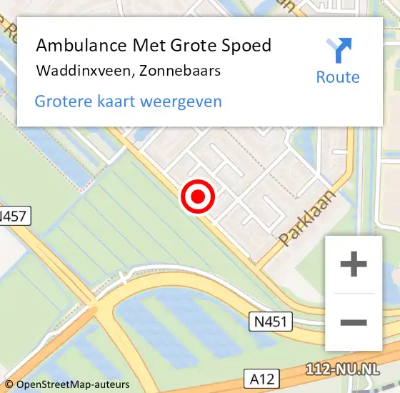 Locatie op kaart van de 112 melding: Ambulance Met Grote Spoed Naar Waddinxveen, Zonnebaars op 1 april 2024 11:33