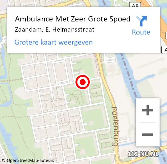Locatie op kaart van de 112 melding: Ambulance Met Zeer Grote Spoed Naar Zaandam, E. Heimansstraat op 1 april 2024 11:46