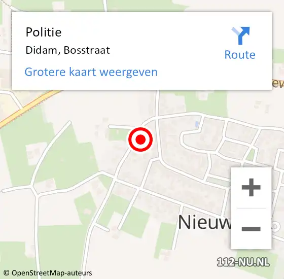 Locatie op kaart van de 112 melding: Politie Didam, Bosstraat op 1 april 2024 12:26