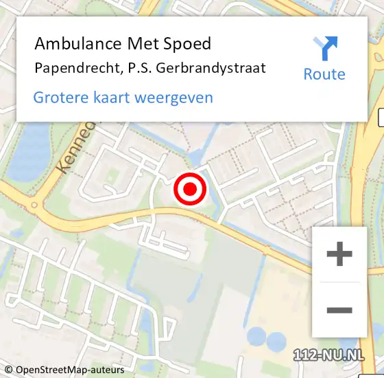 Locatie op kaart van de 112 melding: Ambulance Met Spoed Naar Papendrecht, P.S. Gerbrandystraat op 1 april 2024 12:27