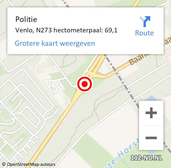 Locatie op kaart van de 112 melding: Politie Venlo, N273 hectometerpaal: 69,1 op 1 april 2024 12:37