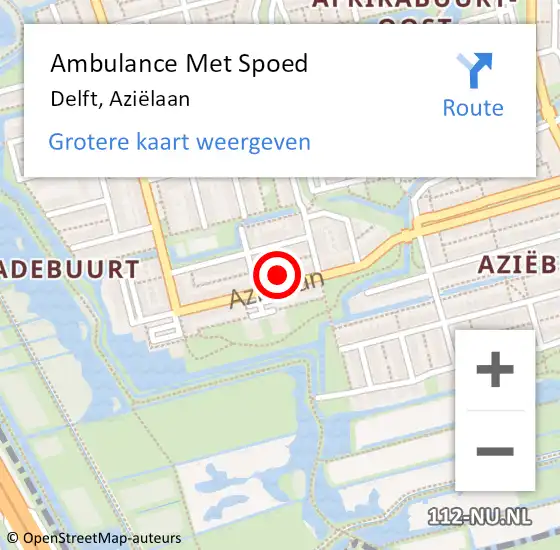 Locatie op kaart van de 112 melding: Ambulance Met Spoed Naar Delft, Aziëlaan op 1 april 2024 13:06