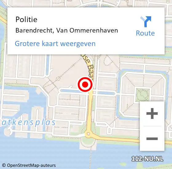 Locatie op kaart van de 112 melding: Politie Barendrecht, Van Ommerenhaven op 1 april 2024 13:18