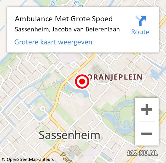 Locatie op kaart van de 112 melding: Ambulance Met Grote Spoed Naar Sassenheim, Jacoba van Beierenlaan op 1 oktober 2014 00:46