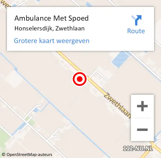 Locatie op kaart van de 112 melding: Ambulance Met Spoed Naar Honselersdijk, Zwethlaan op 1 april 2024 13:25