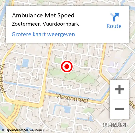 Locatie op kaart van de 112 melding: Ambulance Met Spoed Naar Zoetermeer, Vuurdoornpark op 1 april 2024 13:39