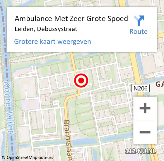 Locatie op kaart van de 112 melding: Ambulance Met Zeer Grote Spoed Naar Leiden, Debussystraat op 1 april 2024 14:00