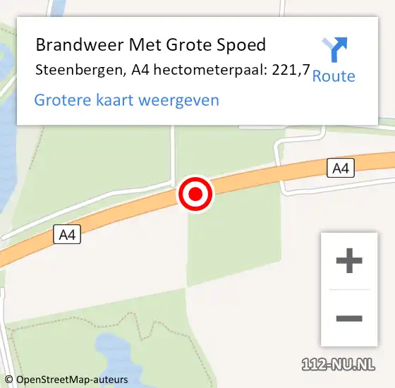 Locatie op kaart van de 112 melding: Brandweer Met Grote Spoed Naar Steenbergen, A4 hectometerpaal: 221,7 op 1 april 2024 14:01