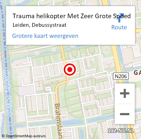 Locatie op kaart van de 112 melding: Trauma helikopter Met Zeer Grote Spoed Naar Leiden, Debussystraat op 1 april 2024 14:04