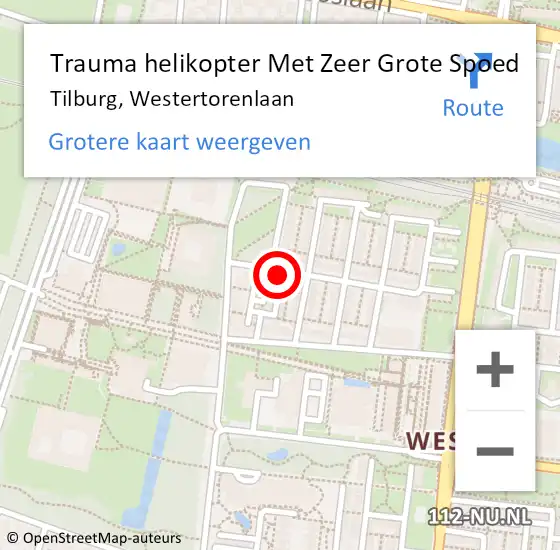 Locatie op kaart van de 112 melding: Trauma helikopter Met Zeer Grote Spoed Naar Tilburg, Westertorenlaan op 1 april 2024 14:05