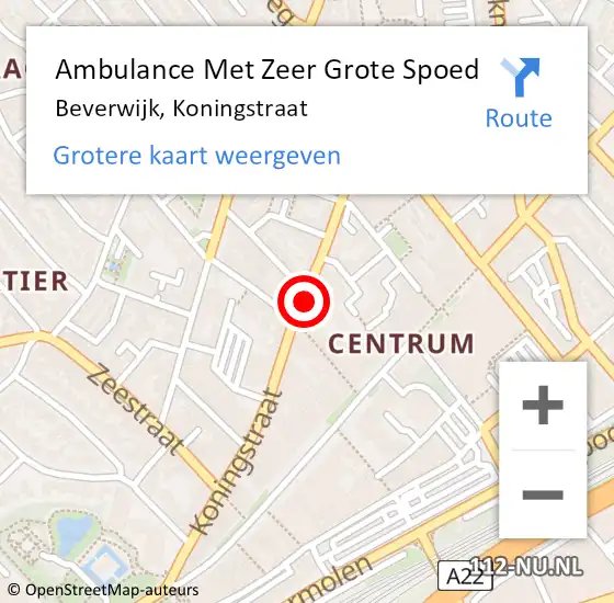 Locatie op kaart van de 112 melding: Ambulance Met Zeer Grote Spoed Naar Beverwijk, Koningstraat op 1 april 2024 14:12