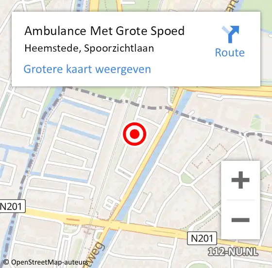 Locatie op kaart van de 112 melding: Ambulance Met Grote Spoed Naar Heemstede, Spoorzichtlaan op 1 april 2024 14:40