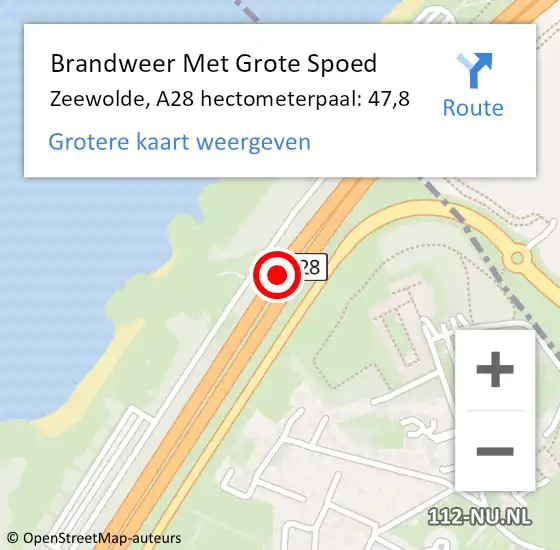 Locatie op kaart van de 112 melding: Brandweer Met Grote Spoed Naar Zeewolde, A28 hectometerpaal: 47,8 op 1 april 2024 14:56