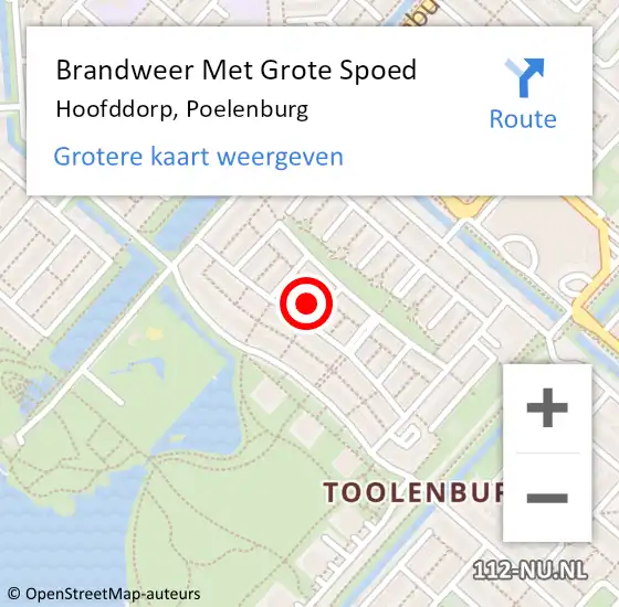Locatie op kaart van de 112 melding: Brandweer Met Grote Spoed Naar Hoofddorp, Poelenburg op 1 april 2024 14:59