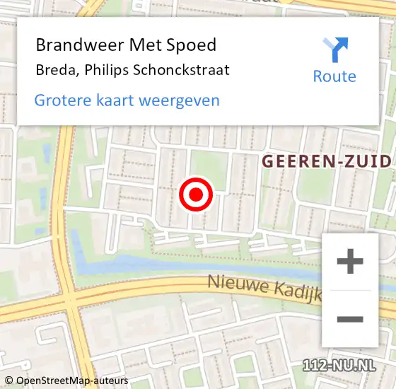 Locatie op kaart van de 112 melding: Brandweer Met Spoed Naar Breda, Philips Schonckstraat op 1 april 2024 15:11