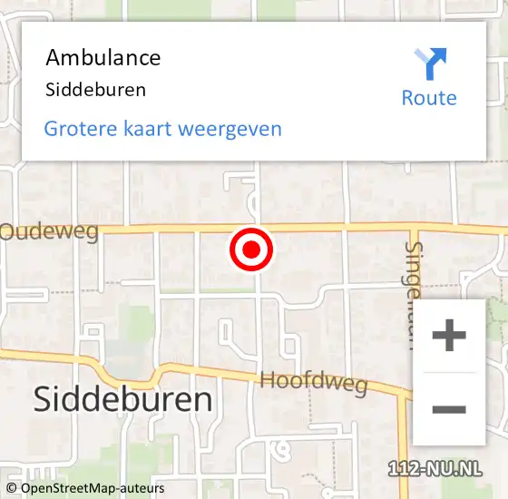 Locatie op kaart van de 112 melding: Ambulance Siddeburen op 1 april 2024 15:37