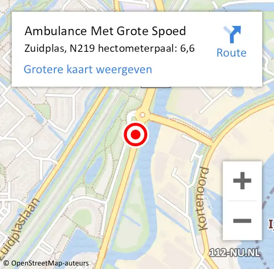 Locatie op kaart van de 112 melding: Ambulance Met Grote Spoed Naar Zuidplas, N219 hectometerpaal: 6,6 op 1 april 2024 15:40