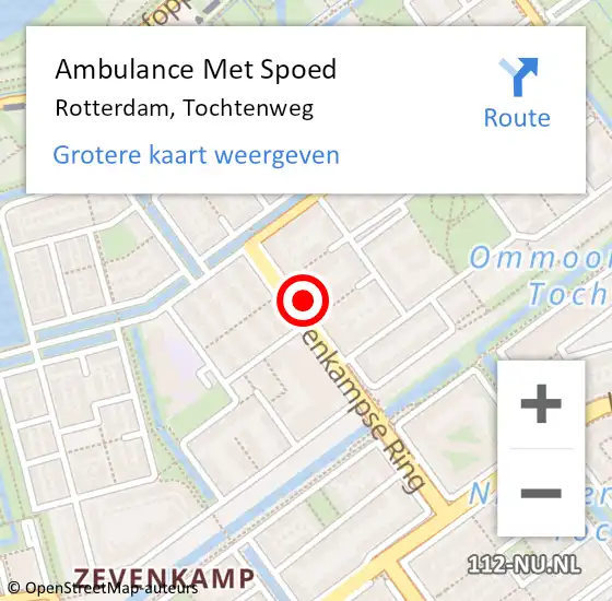 Locatie op kaart van de 112 melding: Ambulance Met Spoed Naar Rotterdam, Tochtenweg op 1 april 2024 15:48