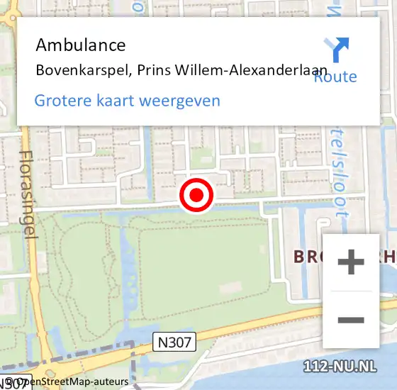 Locatie op kaart van de 112 melding: Ambulance Bovenkarspel, Prins Willem-Alexanderlaan op 1 april 2024 15:58