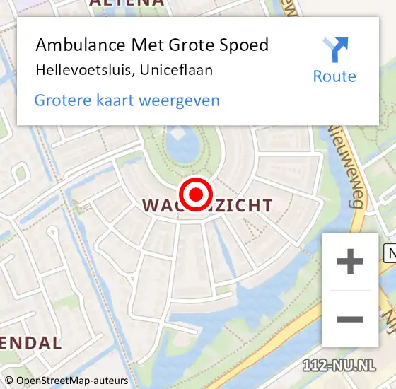 Locatie op kaart van de 112 melding: Ambulance Met Grote Spoed Naar Hellevoetsluis, Uniceflaan op 1 april 2024 16:23
