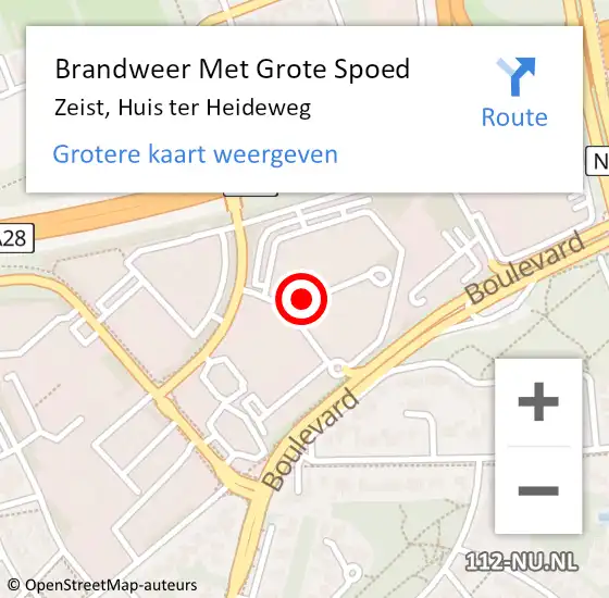 Locatie op kaart van de 112 melding: Brandweer Met Grote Spoed Naar Zeist, Huis ter Heideweg op 1 april 2024 16:29