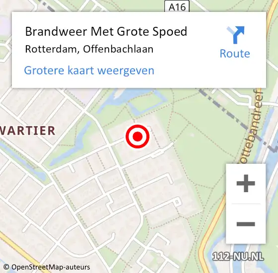 Locatie op kaart van de 112 melding: Brandweer Met Grote Spoed Naar Rotterdam, Offenbachlaan op 1 april 2024 16:29