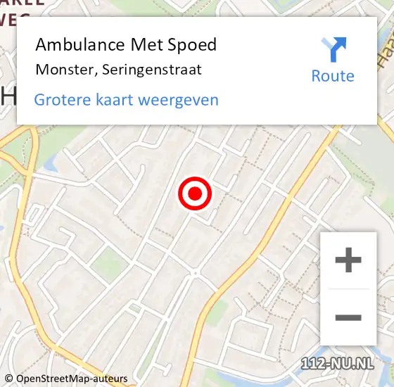 Locatie op kaart van de 112 melding: Ambulance Met Spoed Naar Monster, Seringenstraat op 1 april 2024 16:57