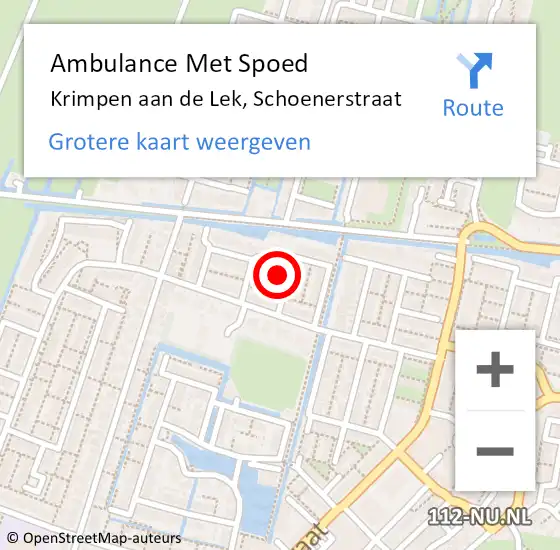 Locatie op kaart van de 112 melding: Ambulance Met Spoed Naar Krimpen aan de Lek, Schoenerstraat op 1 april 2024 17:07