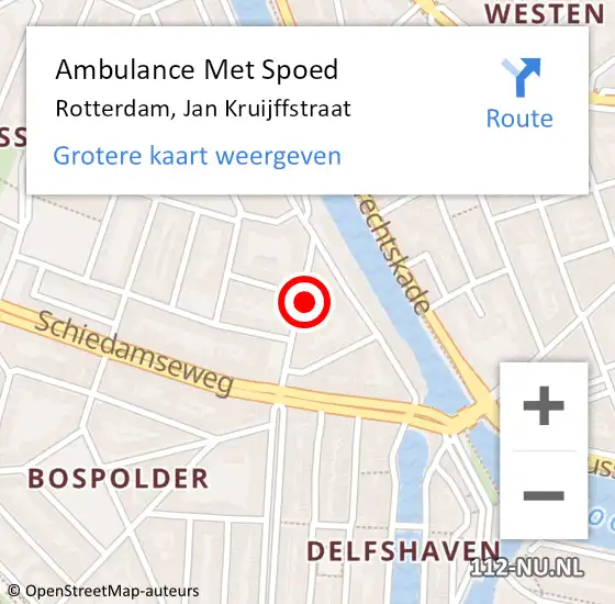 Locatie op kaart van de 112 melding: Ambulance Met Spoed Naar Rotterdam, Jan Kruijffstraat op 1 april 2024 17:14