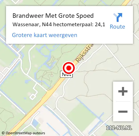 Locatie op kaart van de 112 melding: Brandweer Met Grote Spoed Naar Wassenaar, N44 hectometerpaal: 24,1 op 1 april 2024 17:29