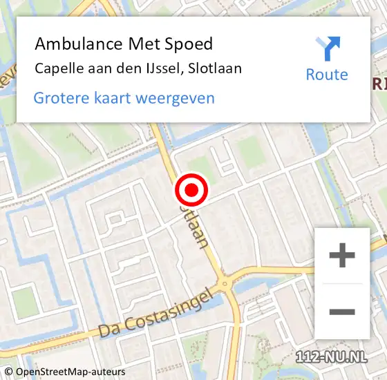Locatie op kaart van de 112 melding: Ambulance Met Spoed Naar Capelle aan den IJssel, Slotlaan op 1 april 2024 17:42