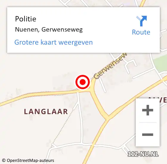 Locatie op kaart van de 112 melding: Politie Nuenen, Gerwenseweg op 1 april 2024 17:47