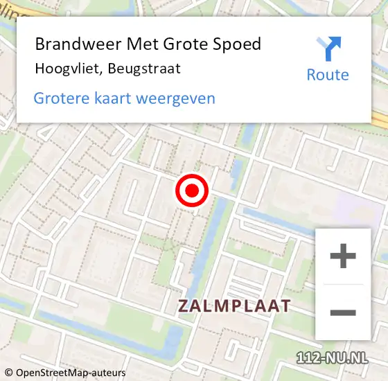 Locatie op kaart van de 112 melding: Brandweer Met Grote Spoed Naar Hoogvliet, Beugstraat op 1 april 2024 17:48